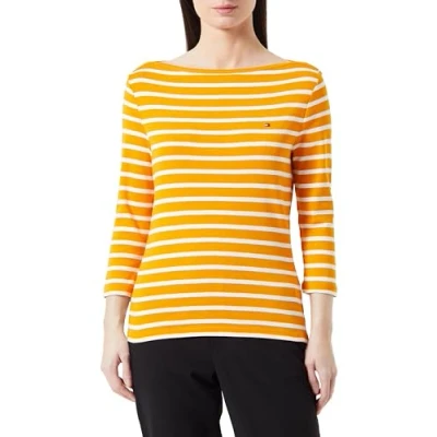 Abbildung von Tommy Hilfiger Damen Langarmshirt Slim U Boot Ausschnitt, Mehrfarbig (Breton Stp/ Rich Ochre/ Ecru), L