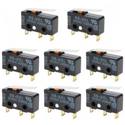 Abbildung von CESFONJER Micro Switch, 8 Stück Schalter SS 5GL, 5A 250V Limit Schalter, 3 Pins Terminals Lange Gerade Scharnier Hebel (Schwarz)