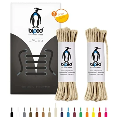Abbildung von biped LACES 2 Paar runde Schnürsenkel aus Baumwolle ø mm dünn Premium Rundsenkel für Lederschuhe und Stiefel reißfest waschbar made in EU z2900(natur,75 cm)