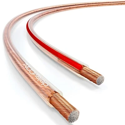 Abbildung von deleyCON 100m Lautsprecherkabel 2x 1,5mm² Boxenkabel CCA Kupferüberzogenes Aluminium 2x48x0,20mm Litze Polaritätskennzeichnung Transparent