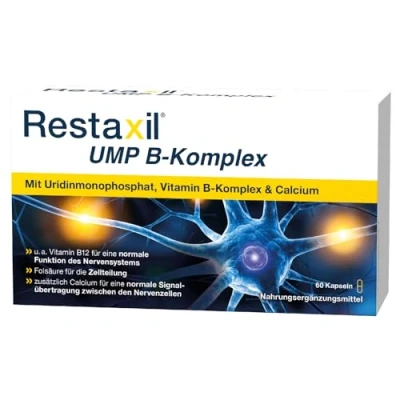 Abbildung von Restaxil® UMP B Komplex hochwertiger Mikro Nährstoffkomplex mit Uridinmonophosphat (UMP), dem gesamten Vitamin und Calcium, zur Unterstützung der Nervengesundheit 60 Stück