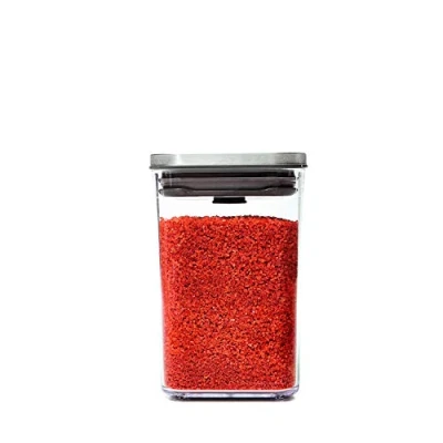 Abbildung von OXO SteeL POP Behälter flach (1 l) kleine, quadratische Vorratsdose mit Deckel für eine luftdichte Aufbewahrung von Lebensmitteln, Stahl