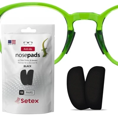 Abbildung von Setex Gecko Grip Anti Rutsch Nasenpads für Brillen (15 schwarze Paare), mikrotexturierte Fasern, ultrastarker Grip, selbstklebende Pads