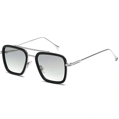 Abbildung von SHEEN KELLY Retro Sonnenbrille Quadratische Metallrahmen für Männer Frauen Klassiker Piloten Schwarz Linsen 1:1