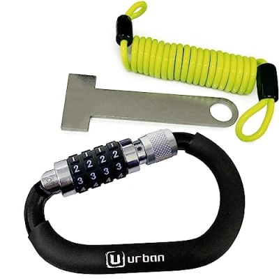Abbildung von urban UR140 Helmschloss Motorrad, Vorhängeschloss, Karabinerhaken Kit mit Sicherheitscode Diebstahlsicherung + Flexibles Stahlkabel Helmadapter, Motorradhelm Schloss