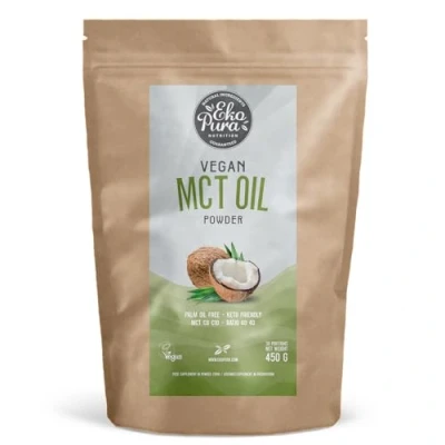 Abbildung von Ekopura Veganes MCT Öl Pulver 450g C8/C10 Verhältnis 60/40 Low Carb, laktosefrei und zuckerfrei Premium Qualität, leicht absorbiert verdaut 30 Portionen Neutraler Geschmack