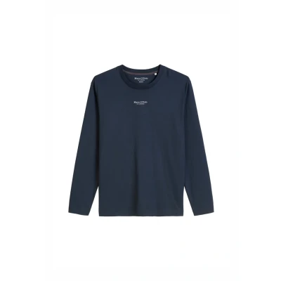 Abbildung von Marc O&#039;Polo LONG Sleeve LOGO Print AT Centre Front Langarmshirt, Herren, Größe: Small, Dark navy