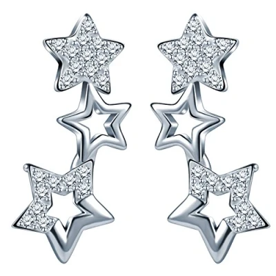 Abbildung von Unendlich U Elegant 3 Sternchen Sterne Damen Ohrstecker 925 Sterling Silber Zirkonia Stecker Ohrringe Ohrschmuck,