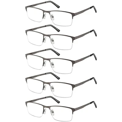 Abbildung von EYECEDAR 5 Stuks Lesebrille Herren Anti blaues licht Halbrahmen rechteckig Federscharniere 1,00