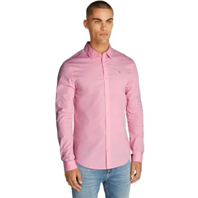 Abbildung von Tommy Jeans Herren Hemd Original Stretch Shirt Slim Fit, Rosa (Pink Sugar), XS