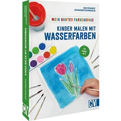 Abbildung von Malbuch für Kinder Mein bunter Farbenspaß malen mit Wasserfarben: Bunte Motive aus Fingerabdrücken, lustige Pustebilder oder fröhliche Schmetterlinge Wattepads Wasserfarben