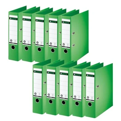 Abbildung von Leitz Qualitäts Ordner 180, 10er Pack, A4, 8 cm Rückenbreite, Spezialpapierkaschierung in Leinenprägung, Blauer Engel, Hellgrün, 10070050