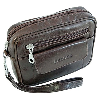 Abbildung von GoBago Leder Herren Handgelenktasche kleine Herrentasche Gürteltasche Festivaltasche (Braun)