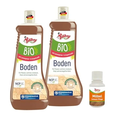 Abbildung von POLIBOY BIO Boden Reiniger Universalreiniger für Bodenbeläge Streifenfrei Mit Frischeduft 2x 1000 ml Produktprobe Made in Germany