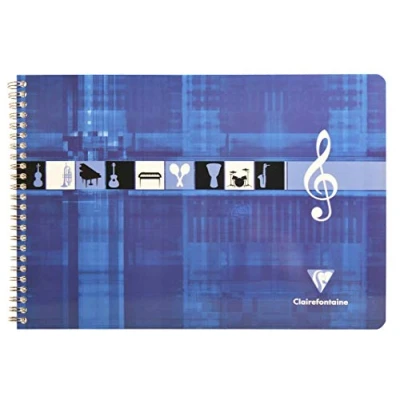 Abbildung von Clairefontaine 8104C Packung mit 10 Notenheften, ideal für Musikunterricht, Spiralbindung, DIN A4 21x29,7 cm, 25 Blatt, 8 Systemen Linien, 90g, Marineblau, 1 Pack