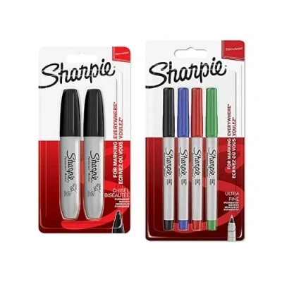 Abbildung von Sharpie Permanentmarker, Keilspitze, schwarz, ultrafeine Spitze, verschiedene klassische Farben, 2 Stück, 4 Stück