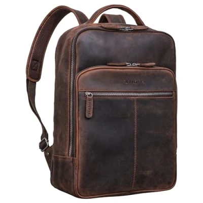 Abbildung von STILORD &#039;Pietro&#039; Business Lederrucksack Groß Laptoprucksack 15.6 Zoll Vintage Backpack für Büro Arbeit Uni Trolley Aufsteckbar XL Echtleder