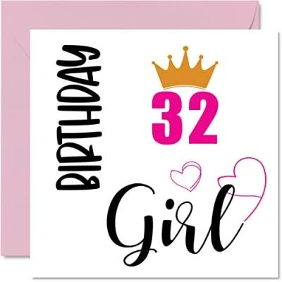 Abbildung von Geburtstagskarte zum 32. Geburtstag für Frauen 32 Jahre alte Frau Tochter Schwester Tante Cousin Freund Nichte, 145 mm x Thirty Two Second Grußkarten Geschenk
