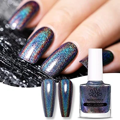 Abbildung von Born Pretty Glitter, Nagellack Regenbogen Shining Glitter Super Shine Nail Art Polish Schwarz