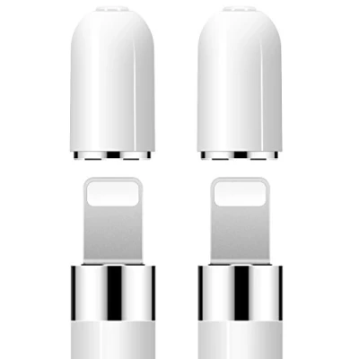 Abbildung von iMangoo Pencil Kappe, 2 Stück iPencil Magnetische Ersatzkappe für Apple Verwenden Sie Backup Schutzdeckel Schützen Ladeport Weiß