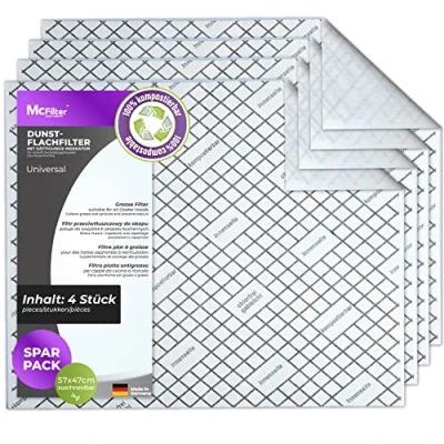 Abbildung von McFilter 4 Flachfilter kompostierbar mit Sättigungs Indikator für Dunstabzugshaube, zuschneidbar universal 57 x 47cm, Filter Abzugshaube Dunstabzug