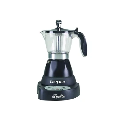 Abbildung von BEPER BC.041N Elektrische Kaffeemaschine Lucilla Espressomaschine für 3 Tassen mit programmierbarem Timer bis 24 Stunden im Voraus heißer Kaffee 30 Minuten, Schwarz