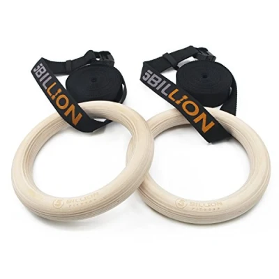 Abbildung von 5BILLION Turnringe Holz Gymnastikringe Ringe Turnen für Fitness mit Hochfeste Nylon Gurtbänder Schnellschnallverschlüßen aus Metall verstellbaren 32mm