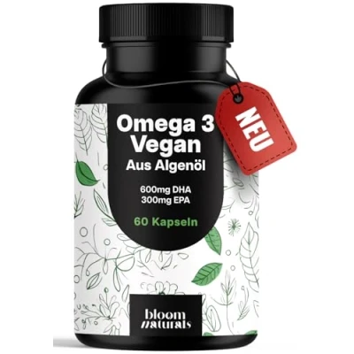 Abbildung von Omega 3 Kapseln Hochdosiert Vegan 60 2000mg Algenöl 600 mg DHA &amp; 300 EPA Produziert in Deutschland Laborgeprüft