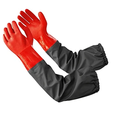 Abbildung von Coopache Wasserdichte Teichhandschuhe, Extra Langarm Vollarmhandschuhe für Damen und Herren, Rot &amp; Schwarz (Medium)