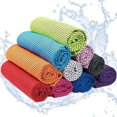 Abbildung von Yisscen 10 Stück Kühlendes Handtuch, Cooling Towel,Mikrofaser Kühltücher, Strandtuch mit Kühlfunktion für Fitness Sport Yoga, Golf, Camping, Strand, Training, Reisen