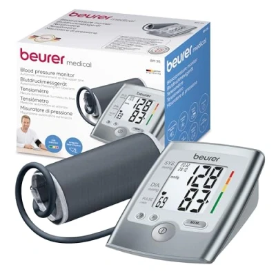 Abbildung von Beurer BM 35 Oberarm Blutdruckmessgerät, Risiko Indikator und Arrhythmie Erkennung, 2 x 60 Benutzerspeicher, Durchschnittswertberechnung des Blutdrucks, für Oberarmumfänge von 22 36 cm