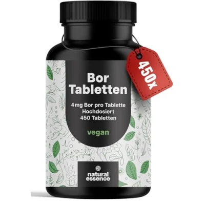 Abbildung von Bor Hochdosiert 450 Tabletten mit 4mg aus hochwertigem Borax (Natrium Borat) Boron vegan und produziert in Deutschland