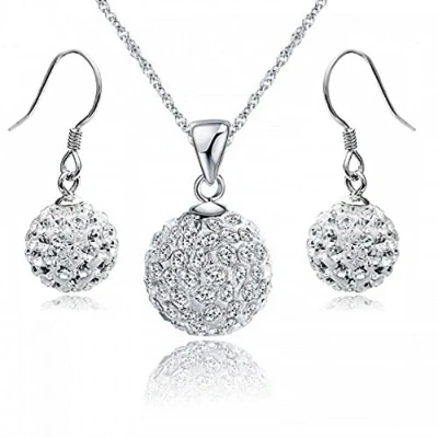 Abbildung von Crystalline Azuria Schmuck Set Halskette mit Ohrringe Ohrstecker 925 Sterling Silber Kristalle Discokugel Weiß für Damen