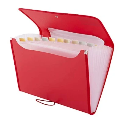 Abbildung von D.RECT 5590 Fächermappe Ordnungsmappe Erweiterbar Tragbar Aktenordner Dokumentenmappen, runder Gummizug mit Verschlussknopf, für Haus, Schule und Arbeitsreise12 Fächer A4 Rot