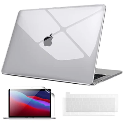 Abbildung von Fintie Hülle Kompatibel mit MacBook Pro 13 Zoll M2/M1 (2022 2016) A2338/A2289/A2251/A2159/A1989/A1706/A1708, Hartschale Schutzhülle + Tastaturabdeckungen Displayschutzfolie, Transparent