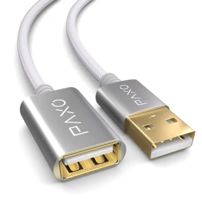 Abbildung von PAXO 3m Nylon USB 2.0 Verlängerung weiß, A Verlängerungskabel, Aluminiumstecker, Stoffmantel