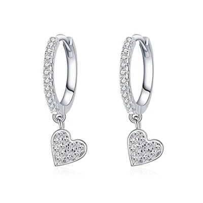 Abbildung von Bo Win 925 Sterling Silber Ohrringe Herz Damen Creolen mit Anhänger Hängend Klein Ohrhänger Cubic Zirkonia für Frauen Mädchen