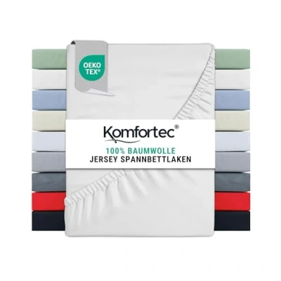 Abbildung von Komfortec Jersey Spannbettlaken 160x200 cm, 100% Baumwolle, Weiß