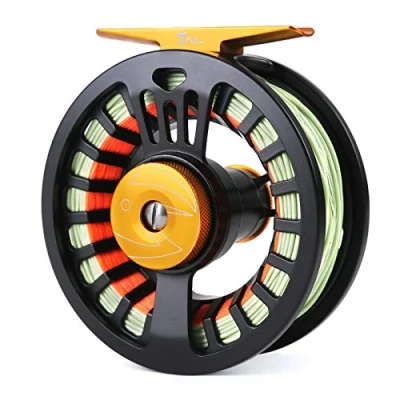 Abbildung von MAXIMUMCATCH Tail Fliegenrolle groß Arbor CNC bearbeitet Aluminum Teflonscheibe Legierungkörper Fliegenfischen Rolle in 5/6 7/8wt (Tail mit Schnüre, 5/6wt)