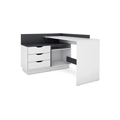 Abbildung von byLIVING Winkelschreibtisch BELFAST, weiß/anthrazit, links oder rechts montierbar, Holzwerkstoff Spanplatte, B 129, H 83,5, T 105 cm