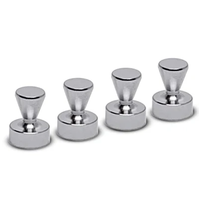 Abbildung von MAUL Neodym Kegelmagnet Ø20x24mm (4 Stück) Magnete mit hoher Haftkraft für Magnettafel, Whiteboard und Flipchart extra stark im modernem Design Büro Silber