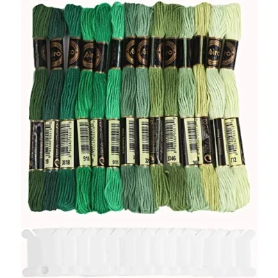 Abbildung von DERAYEE Grün14 Farben je 8 Meter Stickgarn Set,Kreuzstichfäden für Sticken,Basteln, Kreuzstich,Häkeln