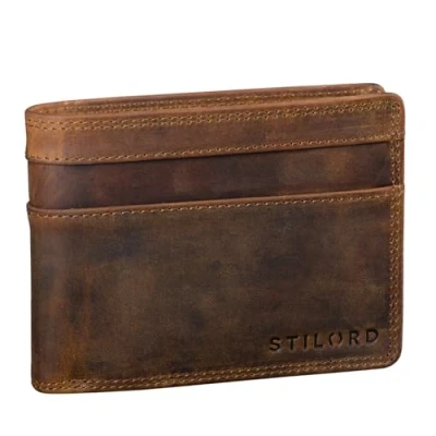 Abbildung von STILORD &#039;Cooper&#039; RFID Leder Brieftasche Herren Vintage Portemonnaie Männer mit Ausweisfach und Ausleseschutz in Schwarzer Geschenkbox, Farbe:mittel braun