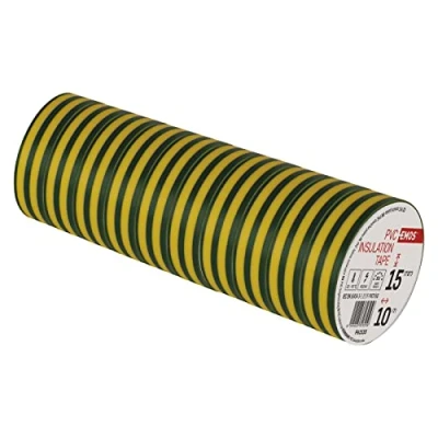 Abbildung von EMOS PVC Isolierband Gelb Grün 10er Pack, 15mmx10m, 0,13mm Bandstärke, selbstklebend, hohe Spannungsfestigkeit und Anwendungstemperaturbereich, UV beständig, wasserdicht, ohne Textilgewebe