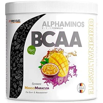 Abbildung von BCAA Pulver 300g Mango Maracuja, TESTSIEGER Alphaminos 2:1:1 Drink, unfassbar leckerer Geschmack, Essentielle Aminosäuren Leucin, Isoleucin &amp; Valin, 100% vegan Top Löslichkeit Laborgeprüft