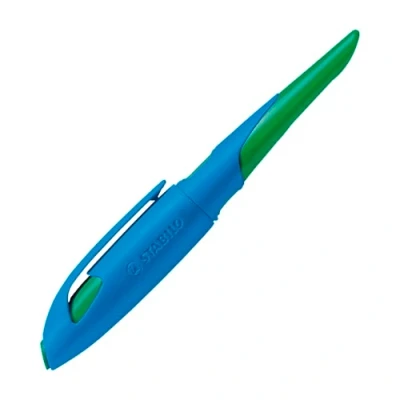 Abbildung von Ergonomischer SchulFüller für Rechtshänder mit Anfänger Feder A STABILO EASYbirdy in himmelblau/grasgrün inkl. Patrone blau (löschbar)