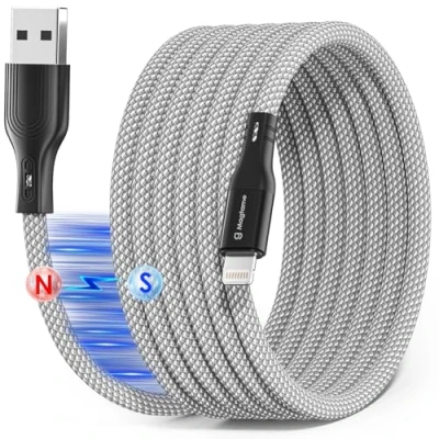 Abbildung von Magtame Magnetic Coiled Lightning Kabel, 1.5M MFi zertifiziertes Phone Kabel Schnellladen, einziehbares Datenübertragungskabel geflochten Kompatibel mit 14 13 12 11 Pro Max XR XS