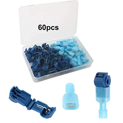 Abbildung von QitinDasen 60Pcs Premium Blau T Abzweigverbinder Schnellverbinder, Schnellverbinder + Vollisolierter Flachstecker, Tap Elektrische Steckverbinder (30 Pairs)