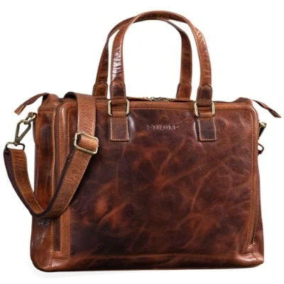 Abbildung von STILORD &#039;Claire&#039; Businesstasche Damen Leder 15 Zoll Laptoptasche DIN A4 Aktentasche Umhängetasche und Handtasche Büro, Farbe:kara cognac