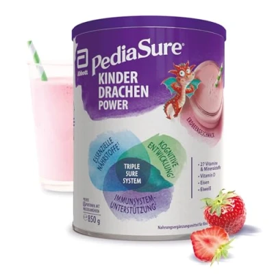 Abbildung von Pediasure Kinder Drachen Power Erdbeere 850g leckerer Nahrungsergänzungsshake für ab 1 Jahrmit 27 Vitaminen &amp; Mineralien, Protein und triplesure KomplexVerpackung kann variieren